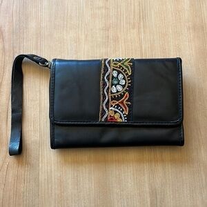 Happee Black Embroidered Wallet Clutch